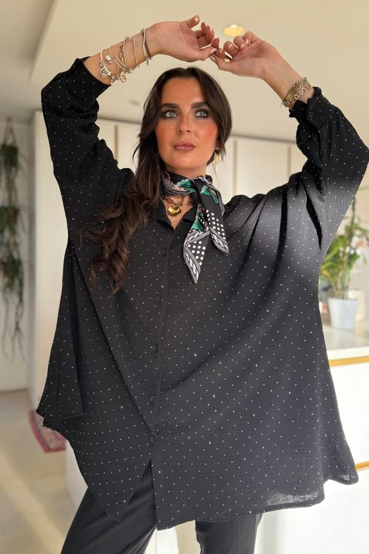 Stella Micro Stud Oversized Shirt Black